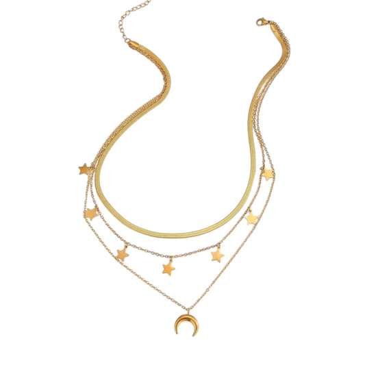 Collar Tiara Diseño Estrellas-Luna-Dorado