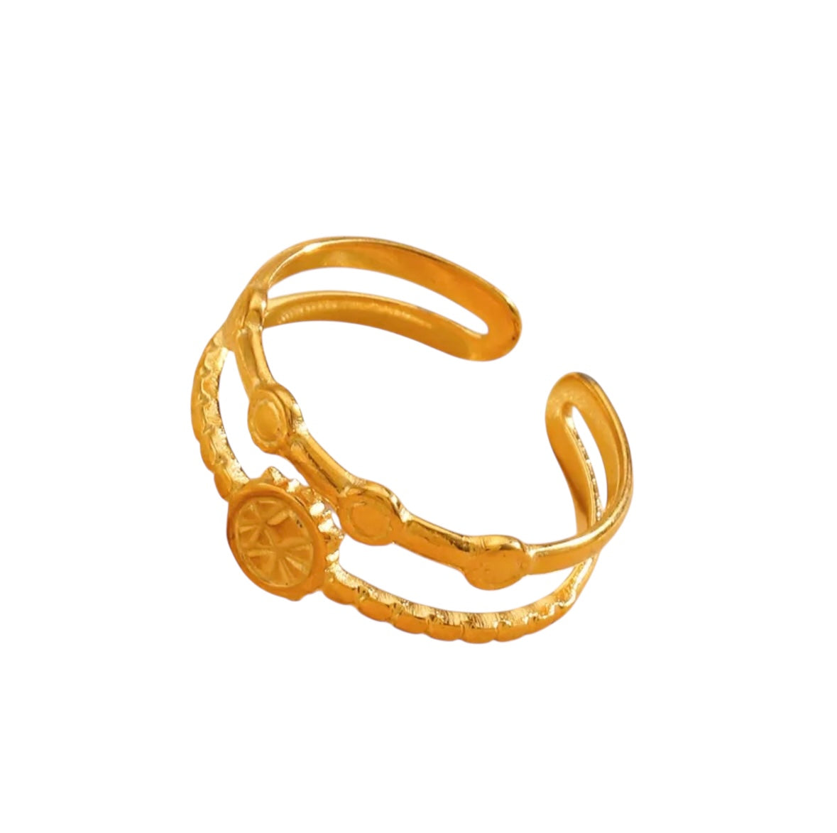 Sortija Saril Ajustable con Esfera de Timon -Dorada-Plateada