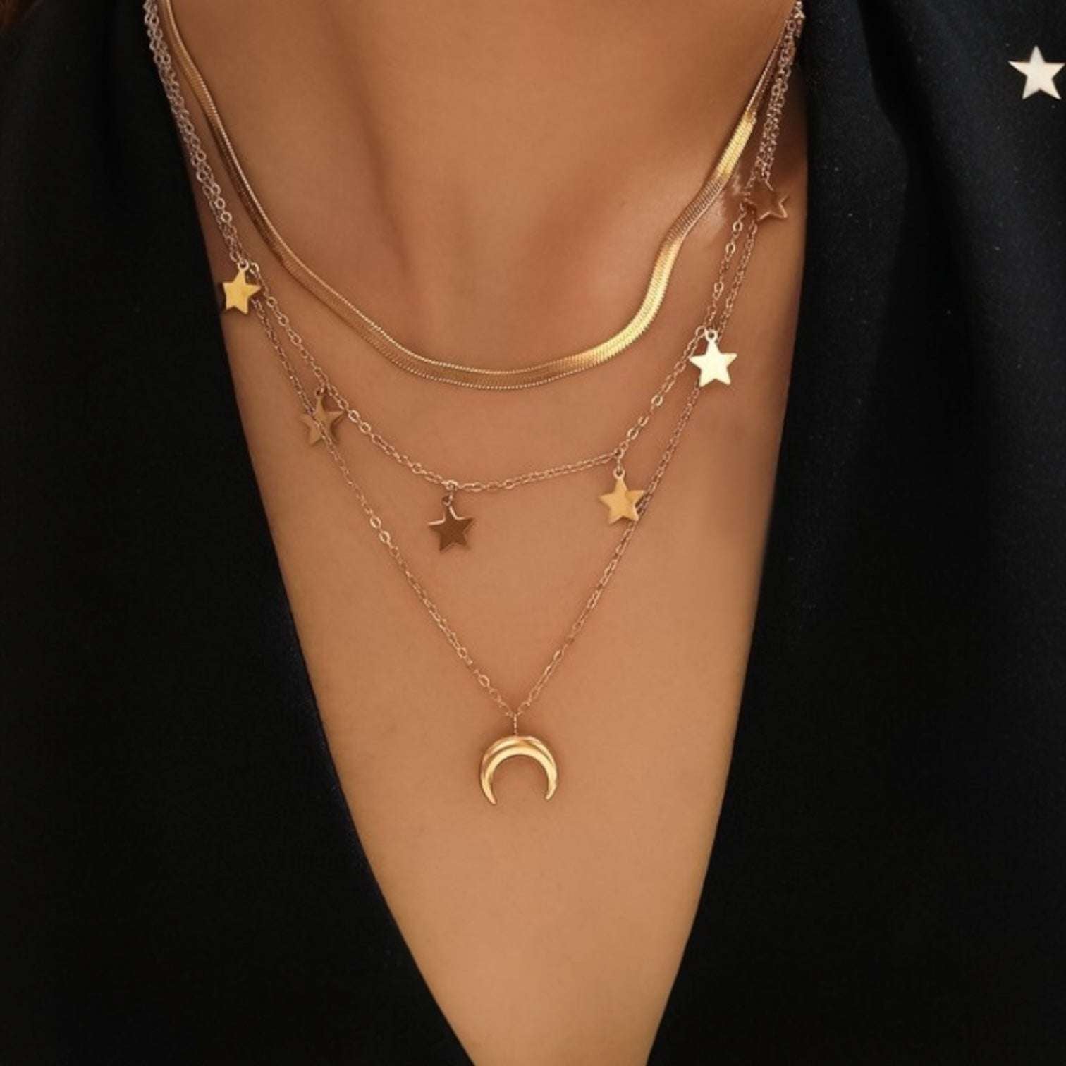 Collar Tiara Diseño Estrellas-Luna-Dorado