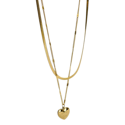Collar Fiorella-Charms Corazon-Piedras Cristales-Dorado