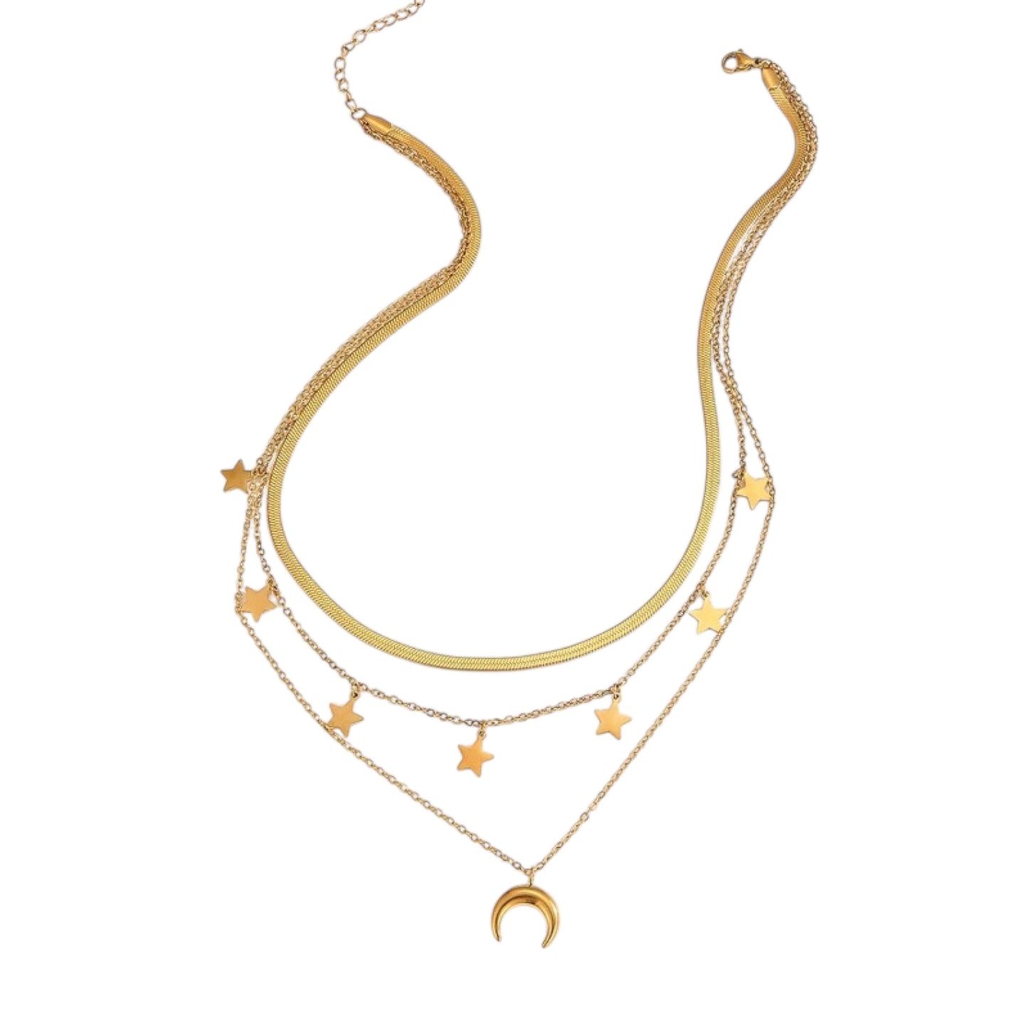 Collar Tiara Diseño Estrellas-Luna-Dorado