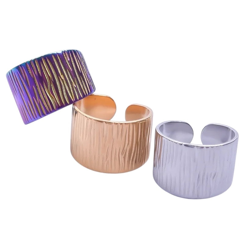 Sortija Ola Ajustable Estilo Banda Ancha-Dorada-Plateada-Tornasol