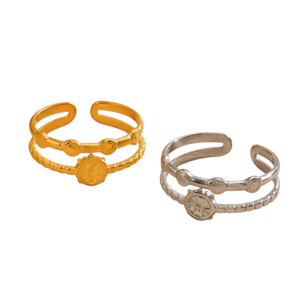 Sortija Saril Ajustable con Esfera de Timon -Dorada-Plateada